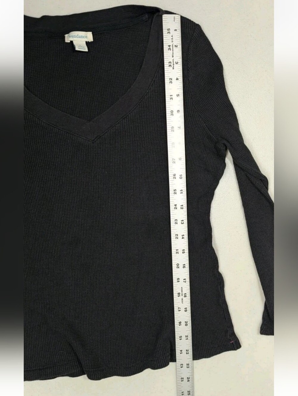Sundance Waffle Knit Thermal Shirt Top Black L Outdoor Country Cowgirl #585 - Picture 7 of 7